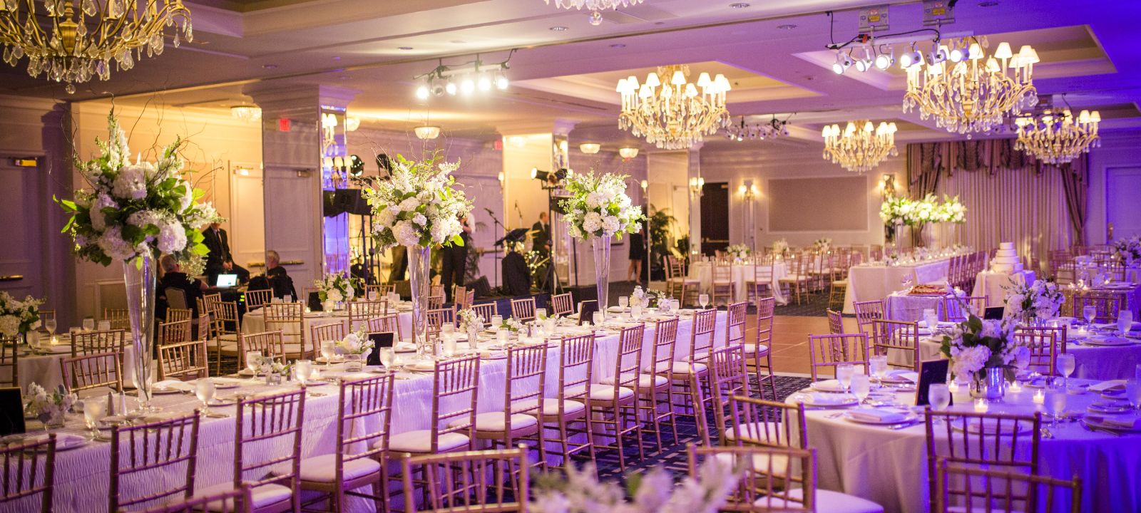 The Colonnade Hotel event space setup for a banquet or wedding with beautiful lighting at The Colonnade Hote in Bston
